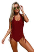 Sexy Purplish Red Lace up Side Accent Open Back One-piece Swimsuit